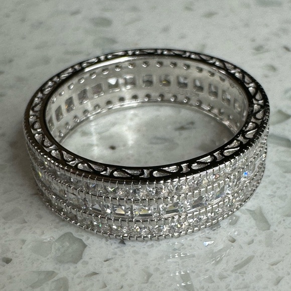 STERLING SILVER TRIPLE ROW ETERNITY BAND SIZE 9 - Picture 13 of 17